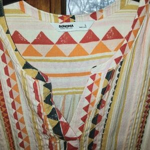 SONOMA Striped Geo Print Sundress- Orange, Yellow, Black, Cream Sz L